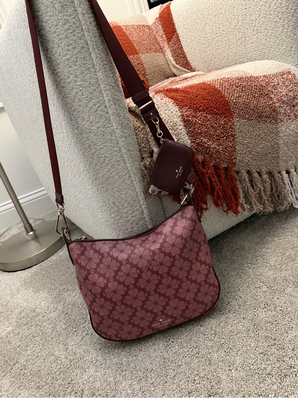 kate spade Burgundy Floral-Print Shoulder Bag with Coin Pouch